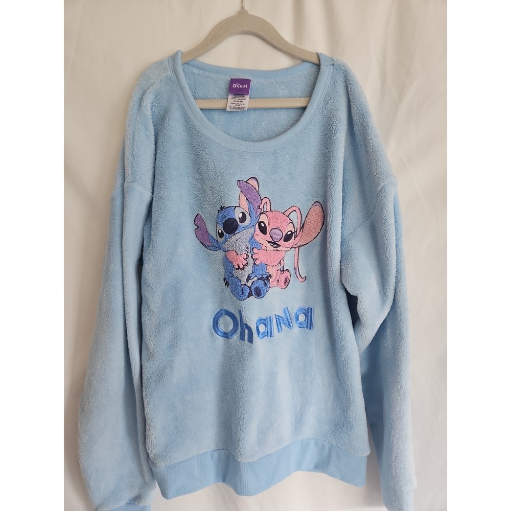 Disney Sweatshirt Girls XL 14-16 Blue Excellent Stitch Angel Ohana Fleece